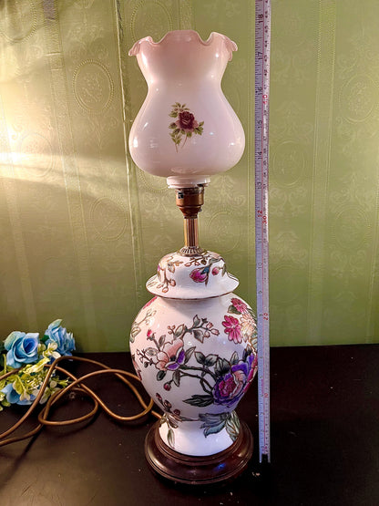 Vintage Floral Ceramic Hurricane Table Lamp