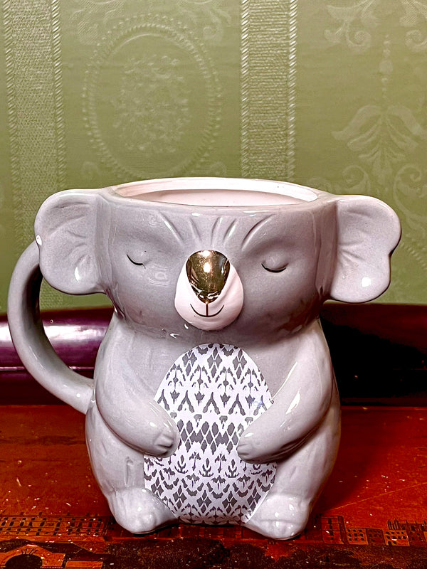 Grey Koala Shaped Ceramic Mug Gold Nose 10cm