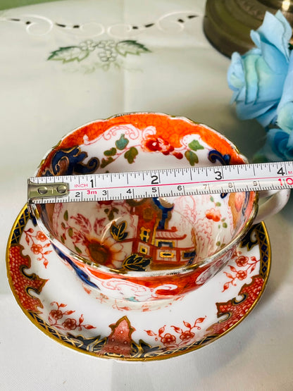 Vintage Imari Style Cup & Saucer Set Red Blue Gold 2-Piece
