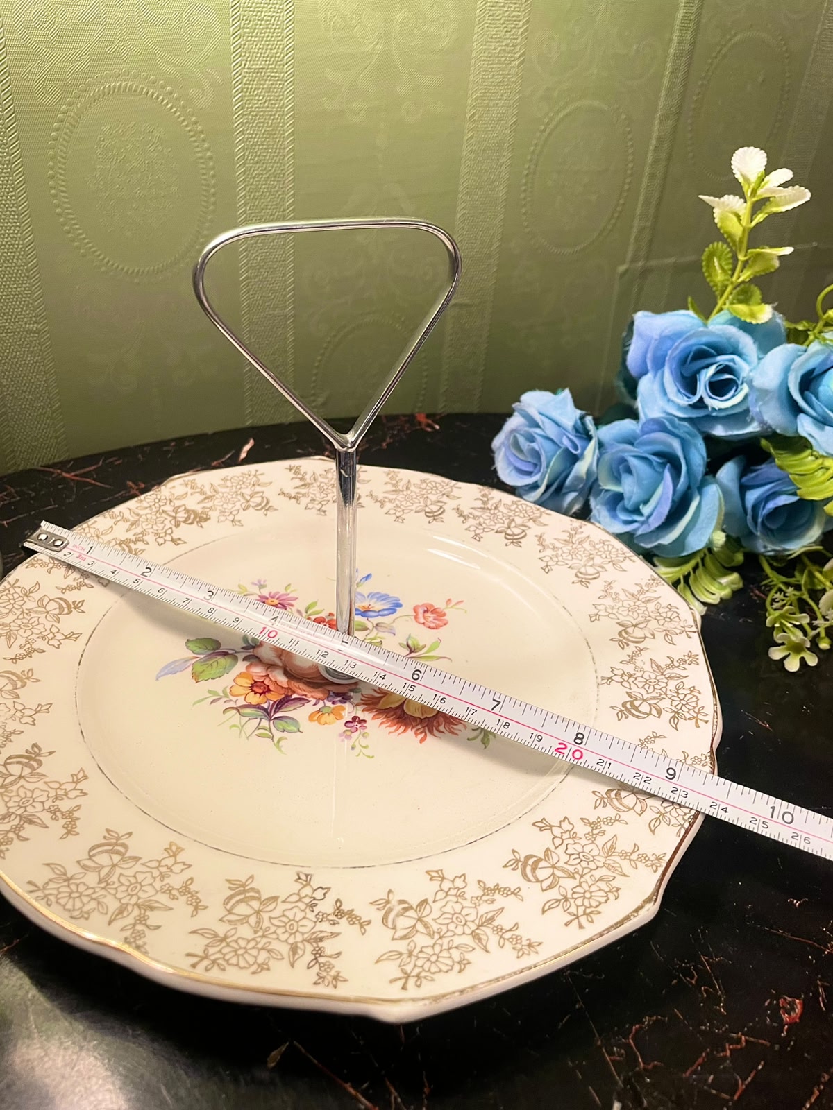 Vintage Floral Handled Cake Stand