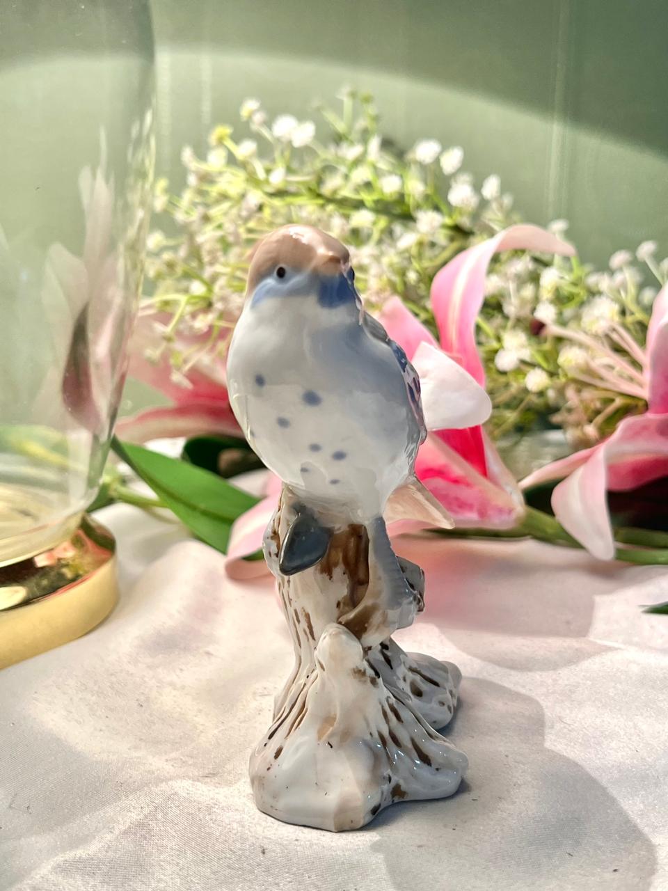 Blue White Bird Ceramic Figurine on Branch 11.5cm - 1 Piece