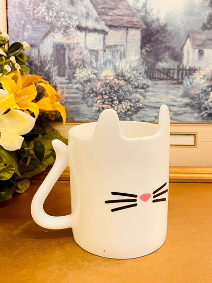 Cute Cat Ear Stoneware Mug White Animal Coffee Cup