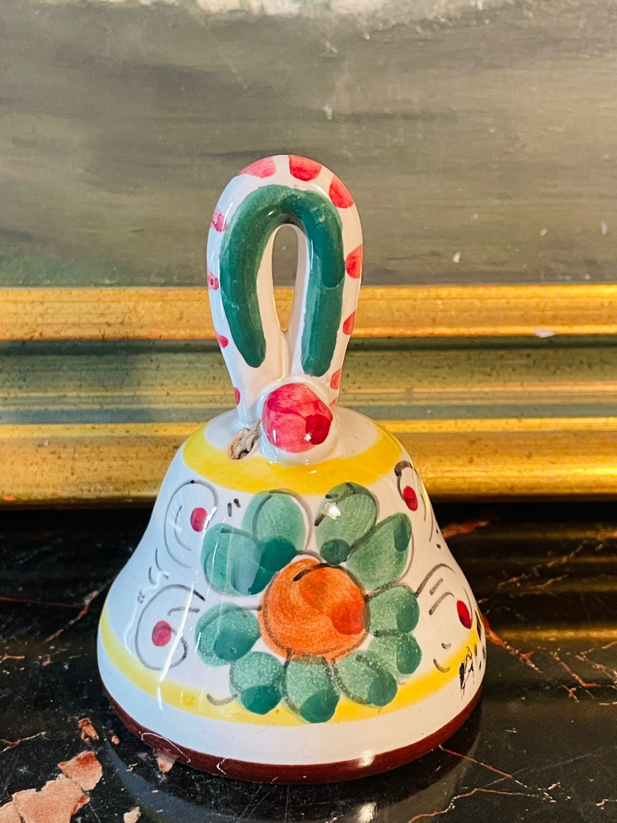 Hand-Painted Italian Ceramic Mini Bell – Colorful Floral Design – 3.5 Inches Tall