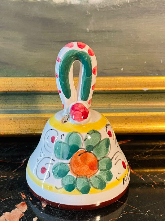 Hand-Painted Italian Ceramic Mini Bell – Colorful Floral Design – 3.5 Inches Tall
