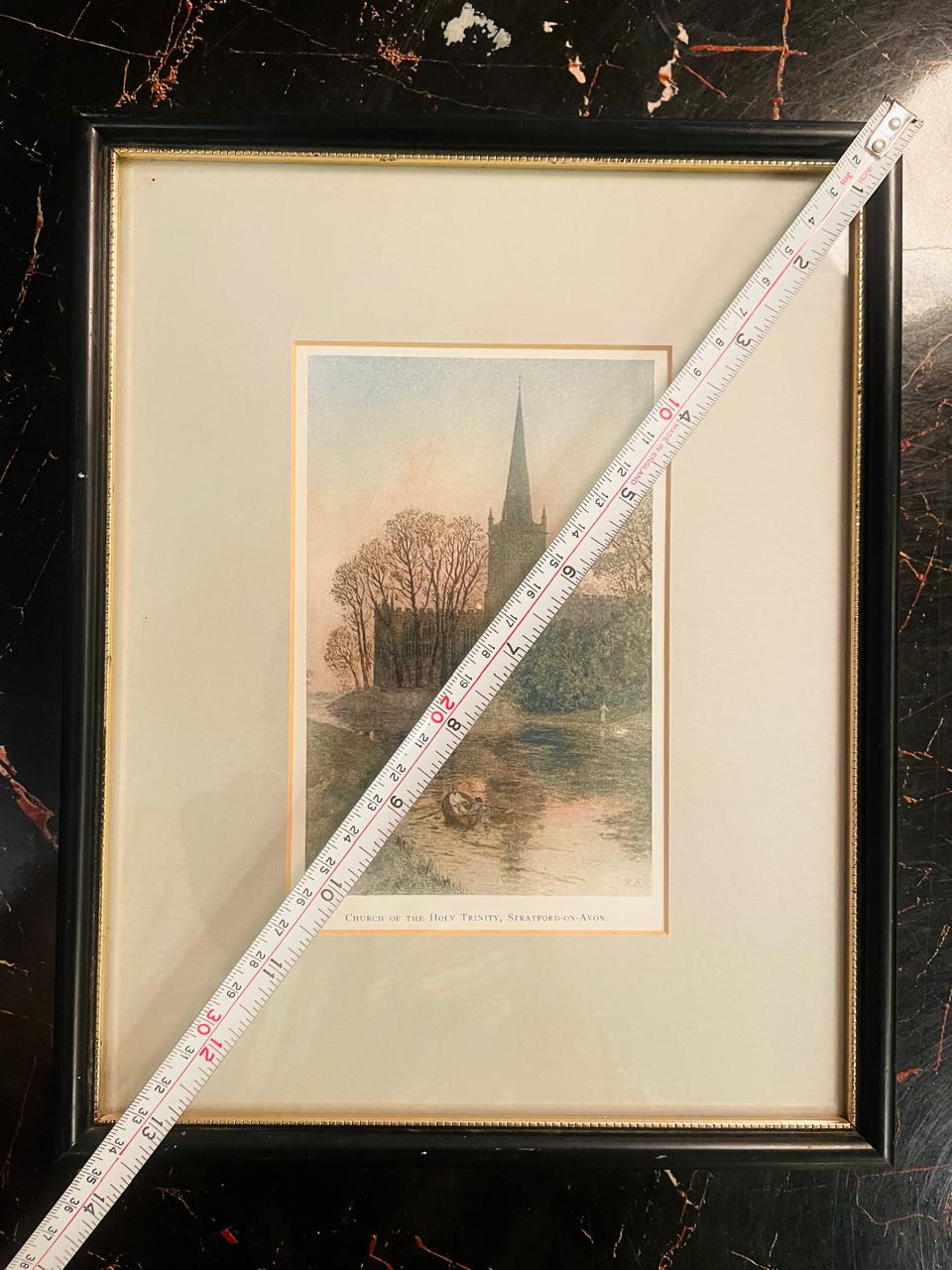 Vintage Stratford Church Painting Framed England Landscape Art