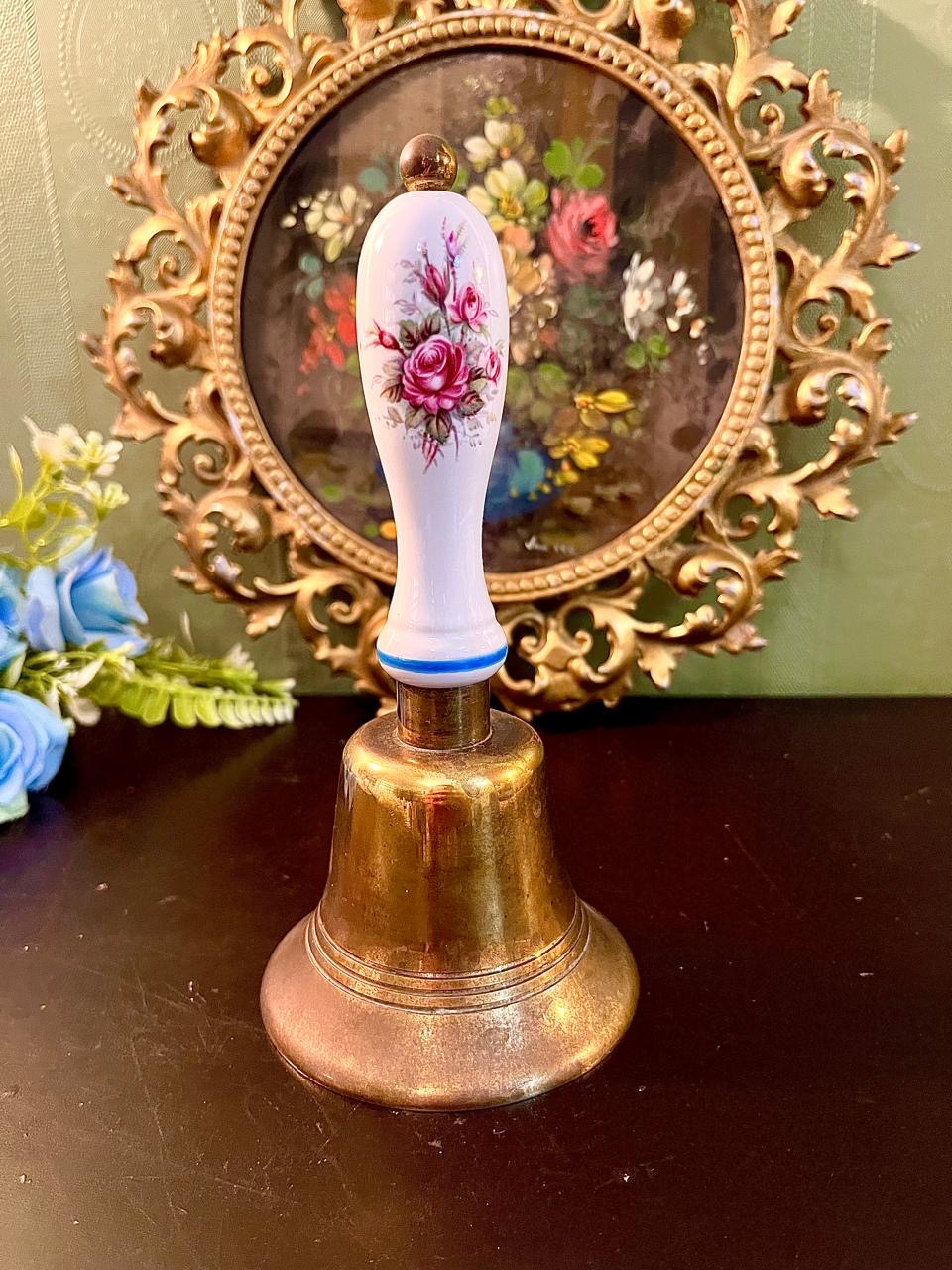 Brass Bell with Floral Porcelain Handle