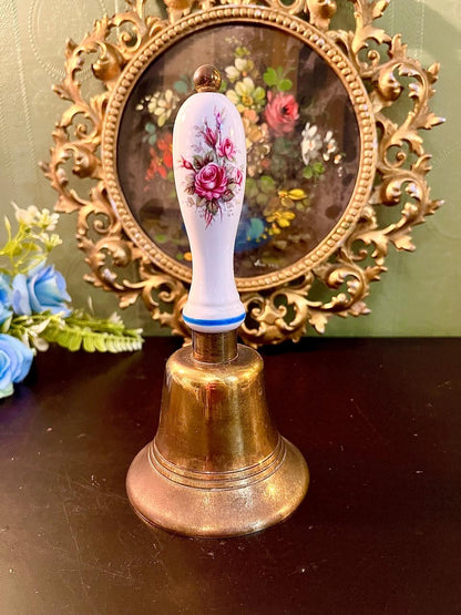 Brass Bell with Floral Porcelain Handle