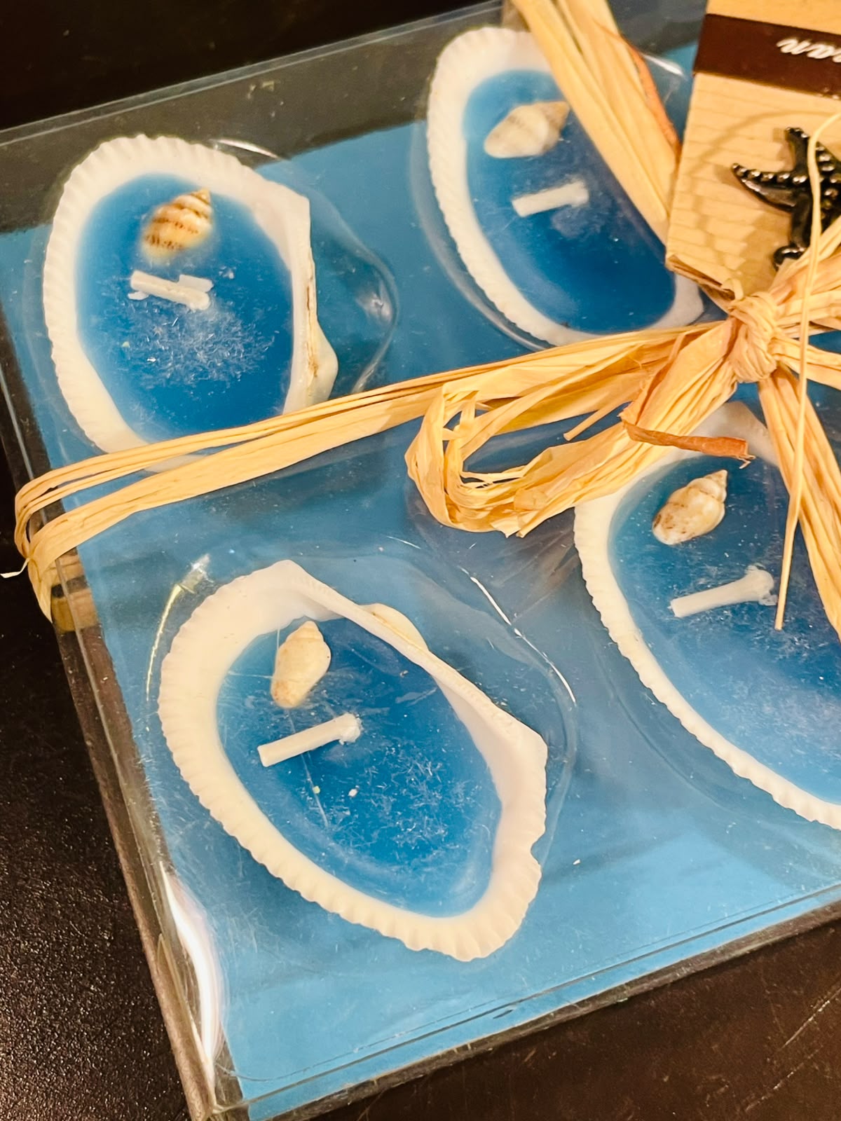 Blue Shell Floating Candle Gift Set with Glass Tray (6 Piece)