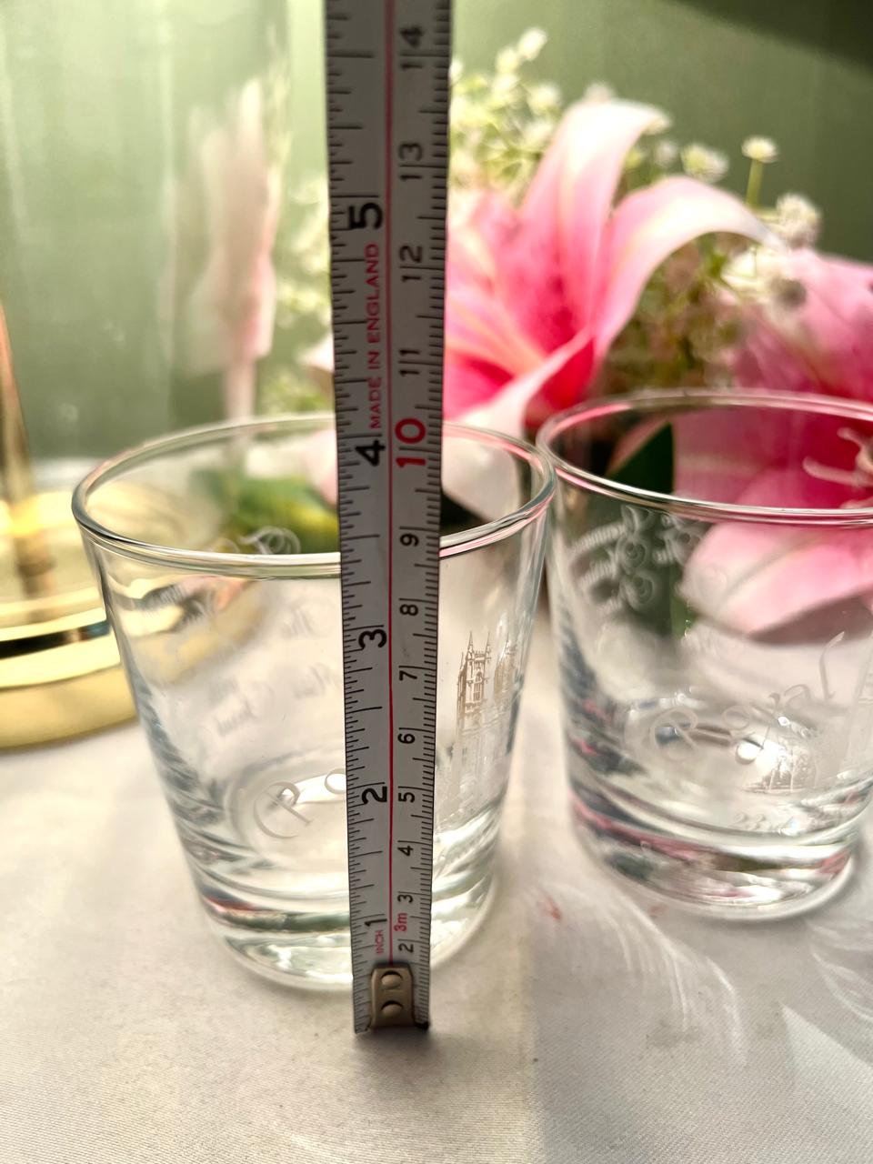 Vintage Etched Crystal Tumblers Pair Approx. 10 cm Tall