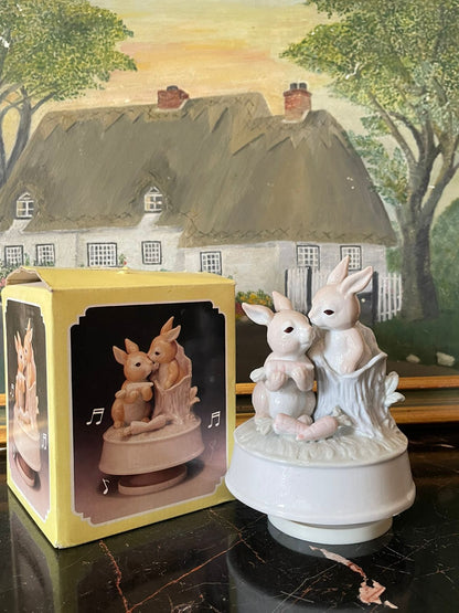 arnart music box, easter bunny figurine, vintage easter decor, hand painted ceramic bunny, collectible music box, japan vintage ceramics, easter gift idea, spring home decor, bunny keepsake, arnart japan