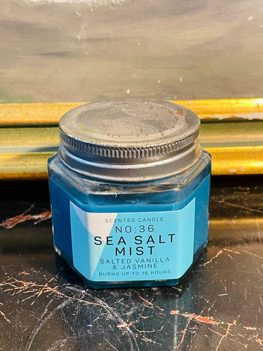 seasaltmist, bluecandle, aromatherapy, homefragrance, coastaldecor, scentedcandles, vanillajasmine, oceanvibes, relaxationdecor, sunsetkitchen, vintagefindspakistan