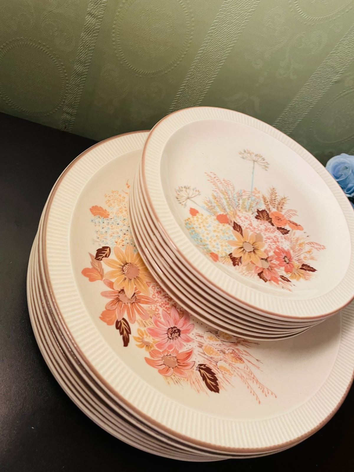 Vintage Poole England Floral Plates Set of 12 - 6 persons
