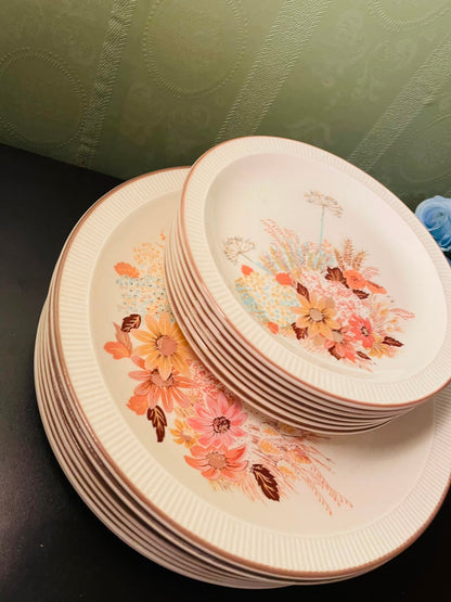 Vintage Poole England Floral Plates Set of 12 - 6 persons