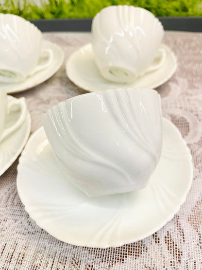 Vintage White Porcelain Teacup & Saucer Set of 4 Cups