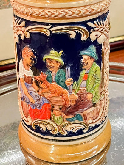 Vintage German Mug with Pewter Lid – Embossed Design