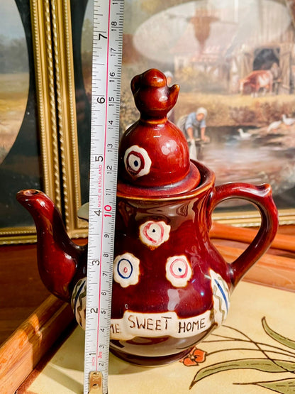 Vintage “Home Sweet Home” Brown Ceramic Teapot – Cottage Collectible