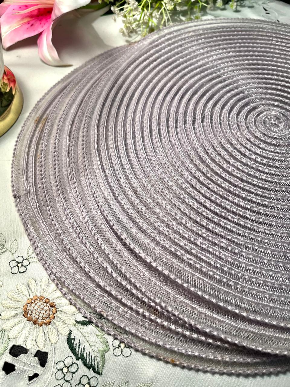 Silver Woven Round Placemat Set 6 Piece 14 Inch