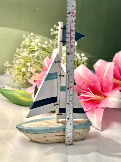 Blue & White Sailboat Decorative Ornament 8" × 6"
