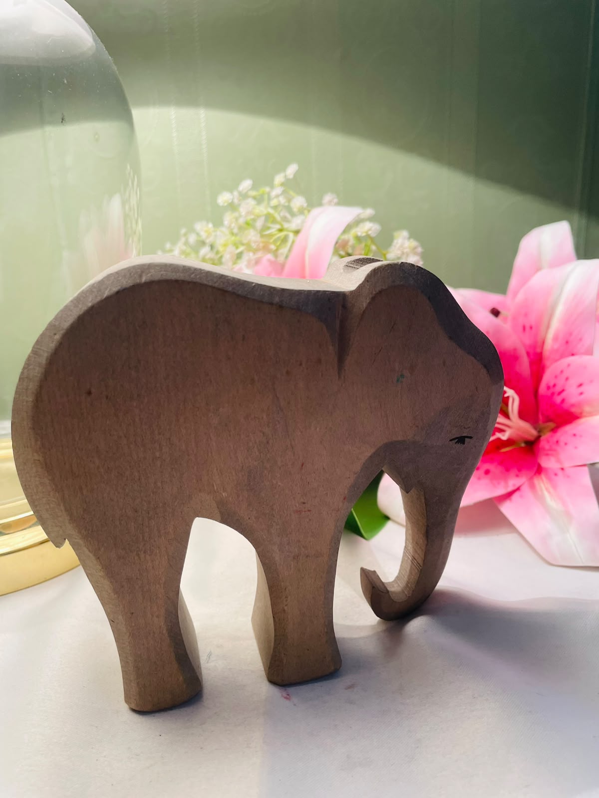Hand-Carved Wooden Elephant Figurine Approx. 12 cm