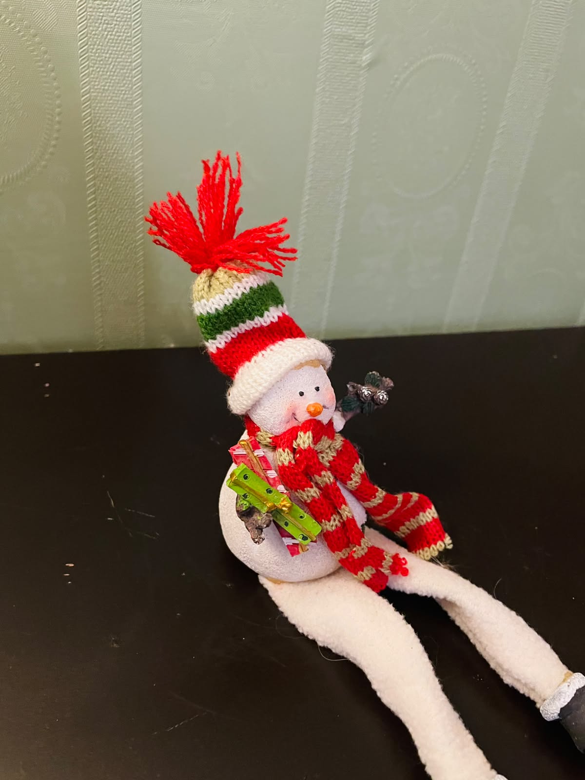 Mini Snowman Christmas Figurine with Knitted Hat