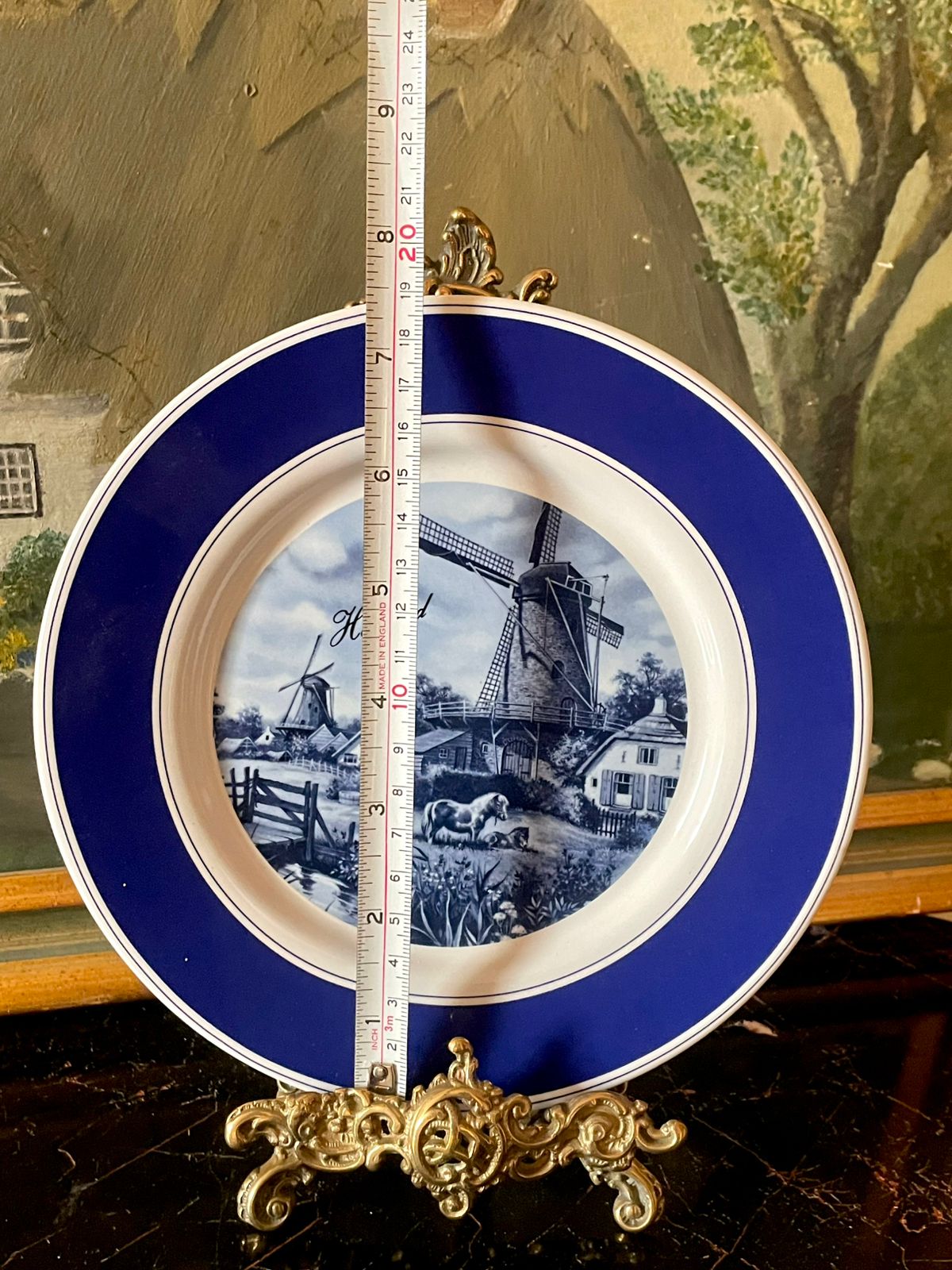 Delft Blue Hand-Decorated Plate 7.5 in– Holland Windmill Scene (1984, T.P. Steege B.V.)