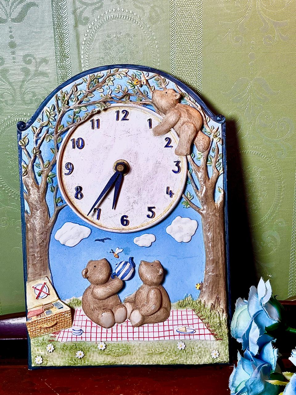 Teddy Bear Picnic Decorative Clock Approx. 9.5 Inch
