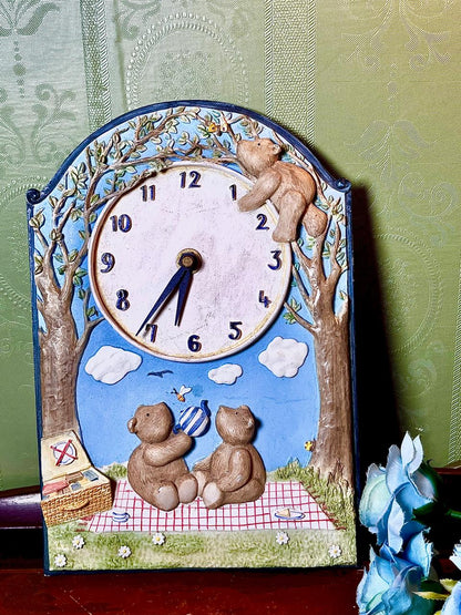 Teddy Bear Picnic Decorative Clock Approx. 9.5 Inch
