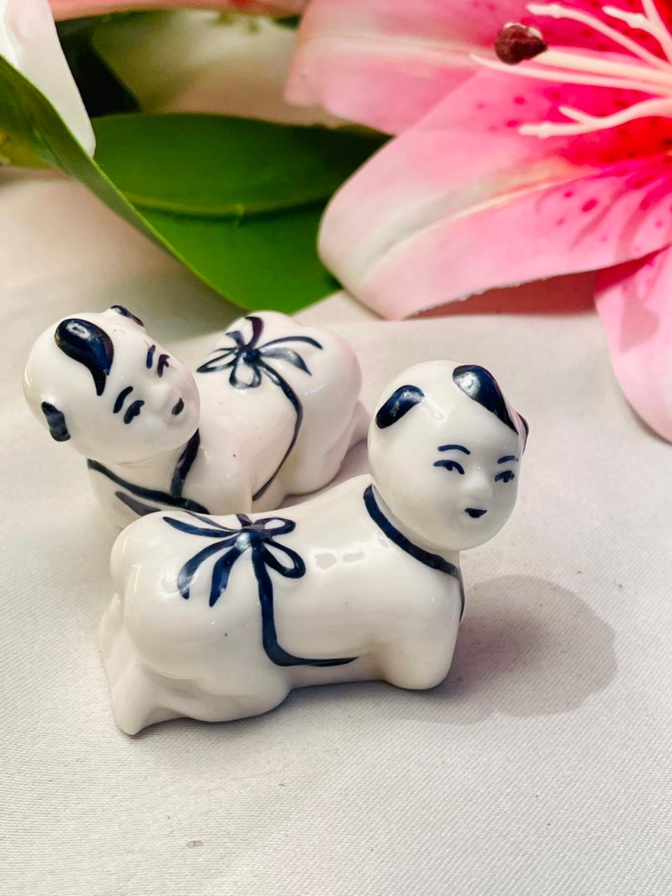 Blue & White Ceramic Figure Miniatures 2pc Set 2.5 in