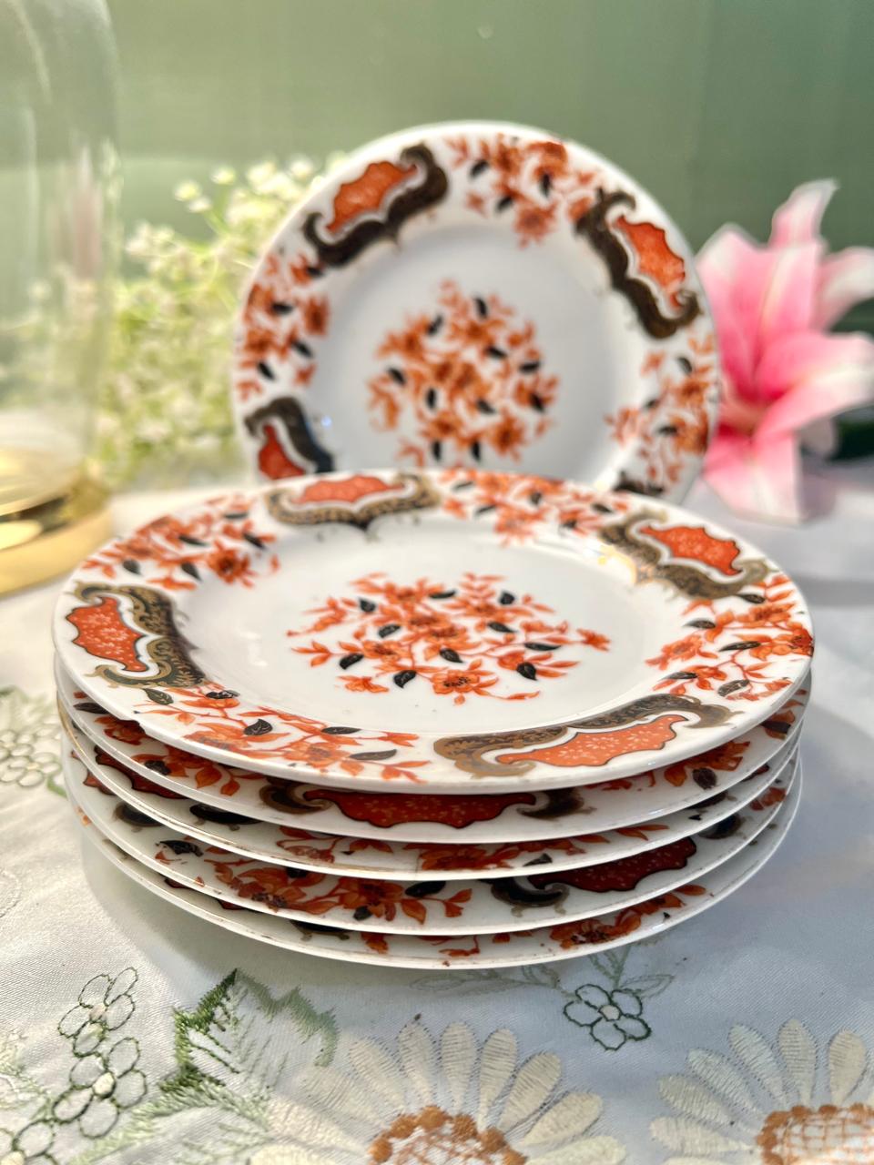 Vintage Imari-style floral Quarter Plates – Set of 6