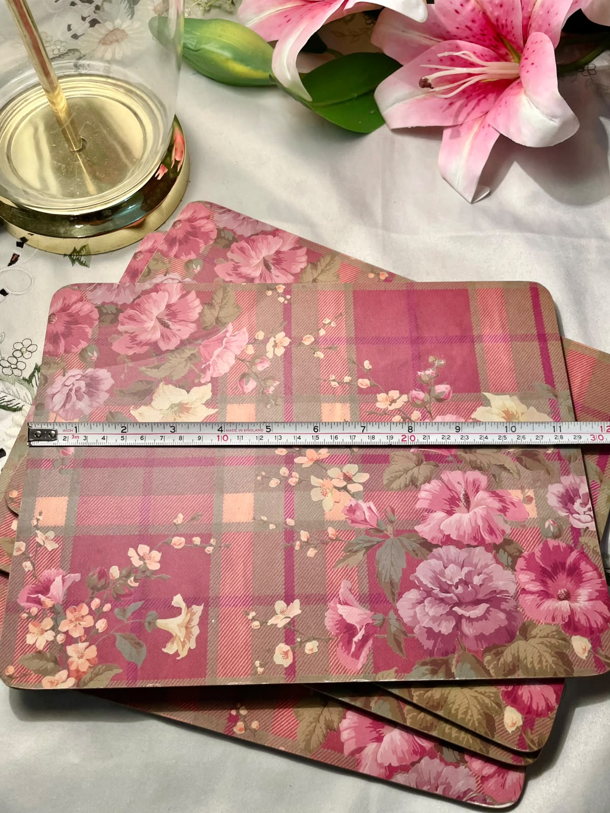 Vintage Floral Tartan Placemats Set of 4 – 12 in