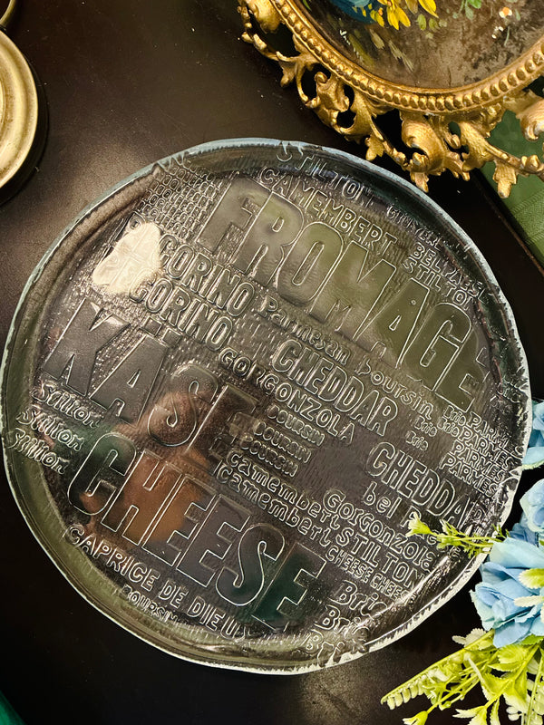 Vintage Large Crystal Glass Cheese Serving Platter