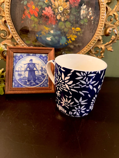 Navy Blue Floral Ceramic Mug