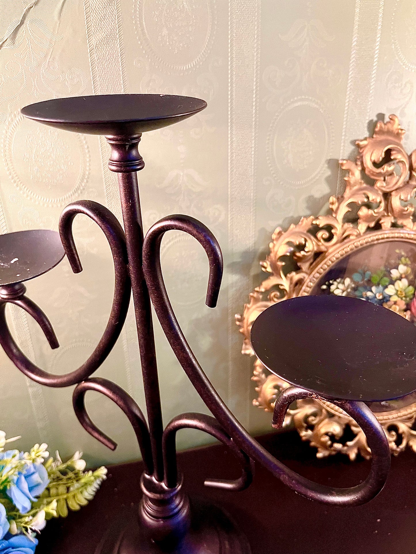 Three Arm Metal Candelabra Candle Holder Stand