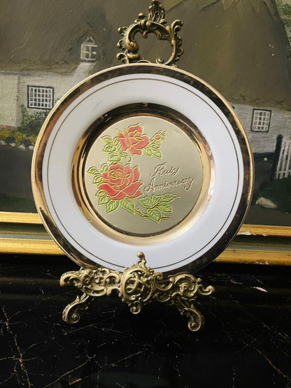 Elegant Ruby Anniversary Metallic Golden Décor Plate – 6 to 7 Inch Collectible Made in England