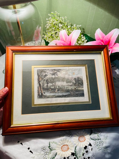 Countryside Cattle Framed Watercolor Painting Brown Frame Approx. 35 cm