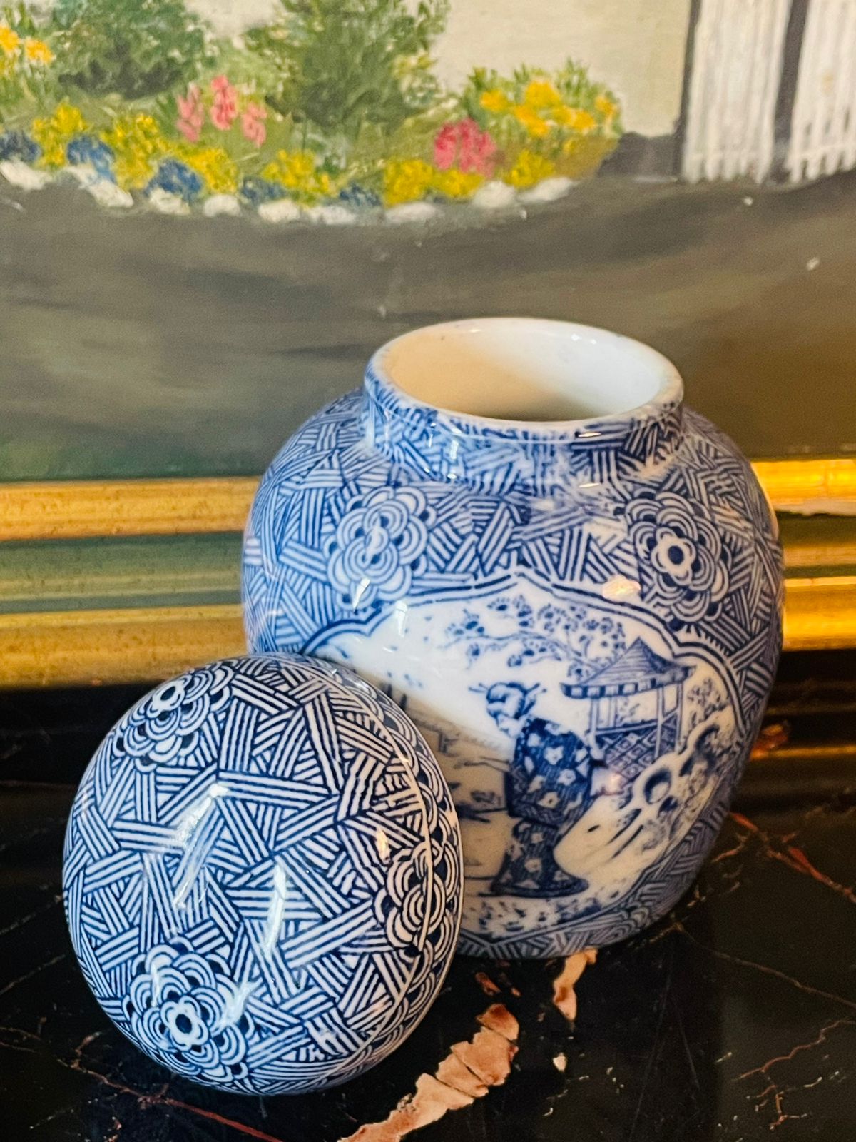 Blue Pottery Ginger Jar with Lid – candy jar - Hand-Painted Design