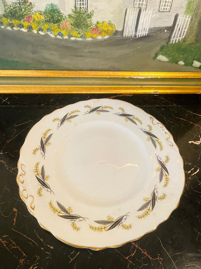 Vintage Royal Vale Bone China cake Plate – Yellow & Black Mimosa Floral Design (England)