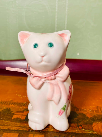 Vintage Floral Ceramic Cat Oil Burner 5 Inch