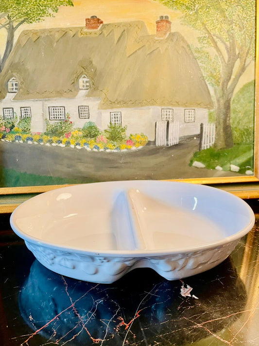 Vintage White Ceramic Divided Serving Dish – Dual Section Oval Bowl Made in England