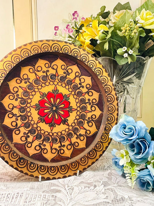 Handcrafted Wooden Mandala Wall Decor Plate 11”