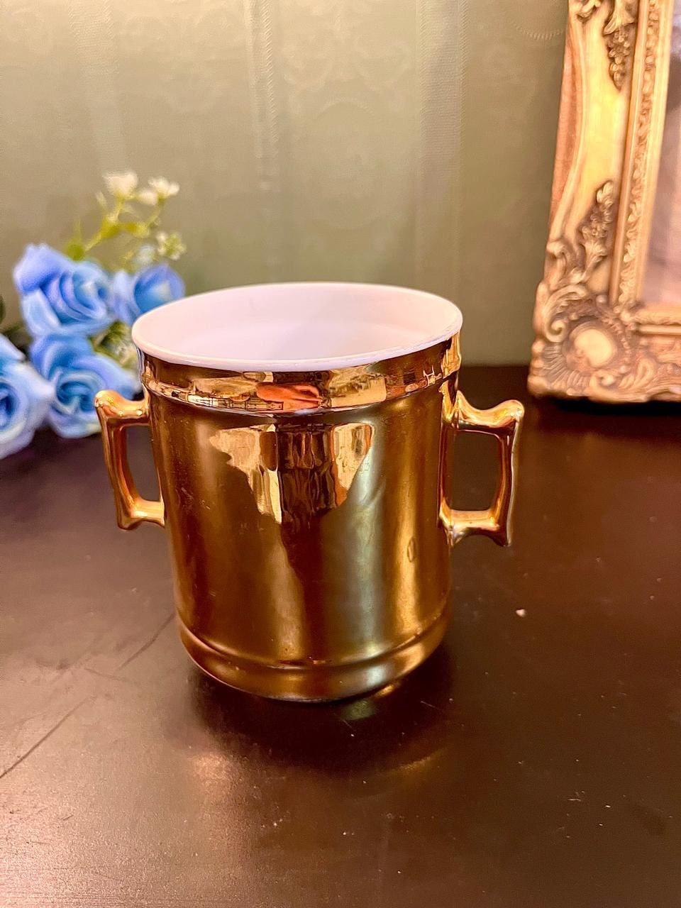 Vintage Gold Double Handle Ceramic Vase 5 Inch