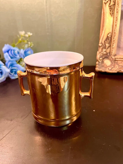 Vintage Gold Double Handle Ceramic Vase 5 Inch