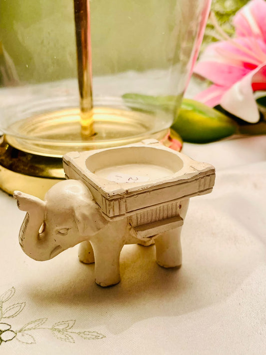 Vintage Cream Miniature Elephant Fireplace Candle Holder 6cm