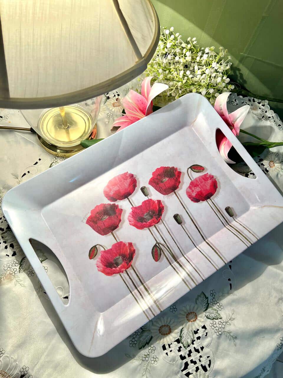 Vintage Poppy Serving Tray with Handles Approx 46 cm