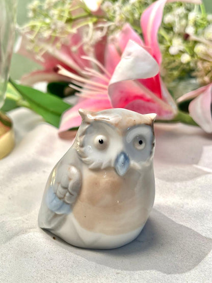 Pastel Owl Ceramic Figurine Grey Cream 6.5cm - 1 Piece