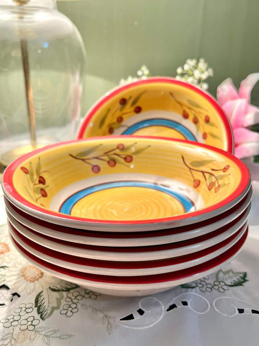 Hand painting Yellow Floral Serving Deep Bowls Set of 6 – 8 in