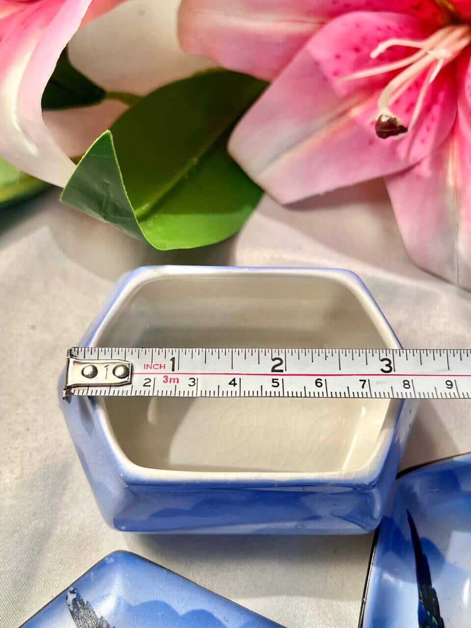 2-Piece Blue Bird Ceramic Trinket Box & Ring Holder 9 cm