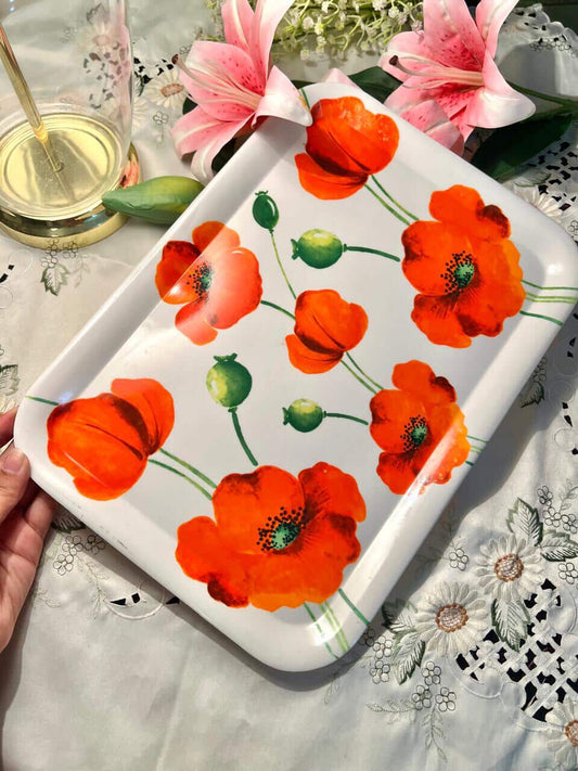 Vintage Melamine Poppy Serving Tray Red Floral Approx 39 cm