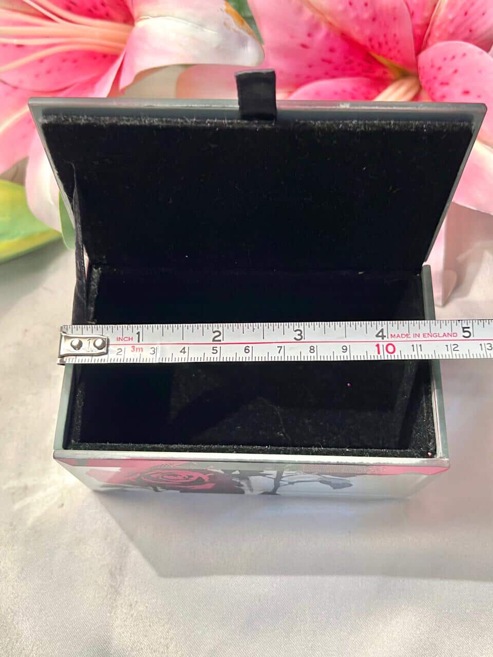 Vintage Rose Mirror Trinket Box Pink Black Approx 13 cm