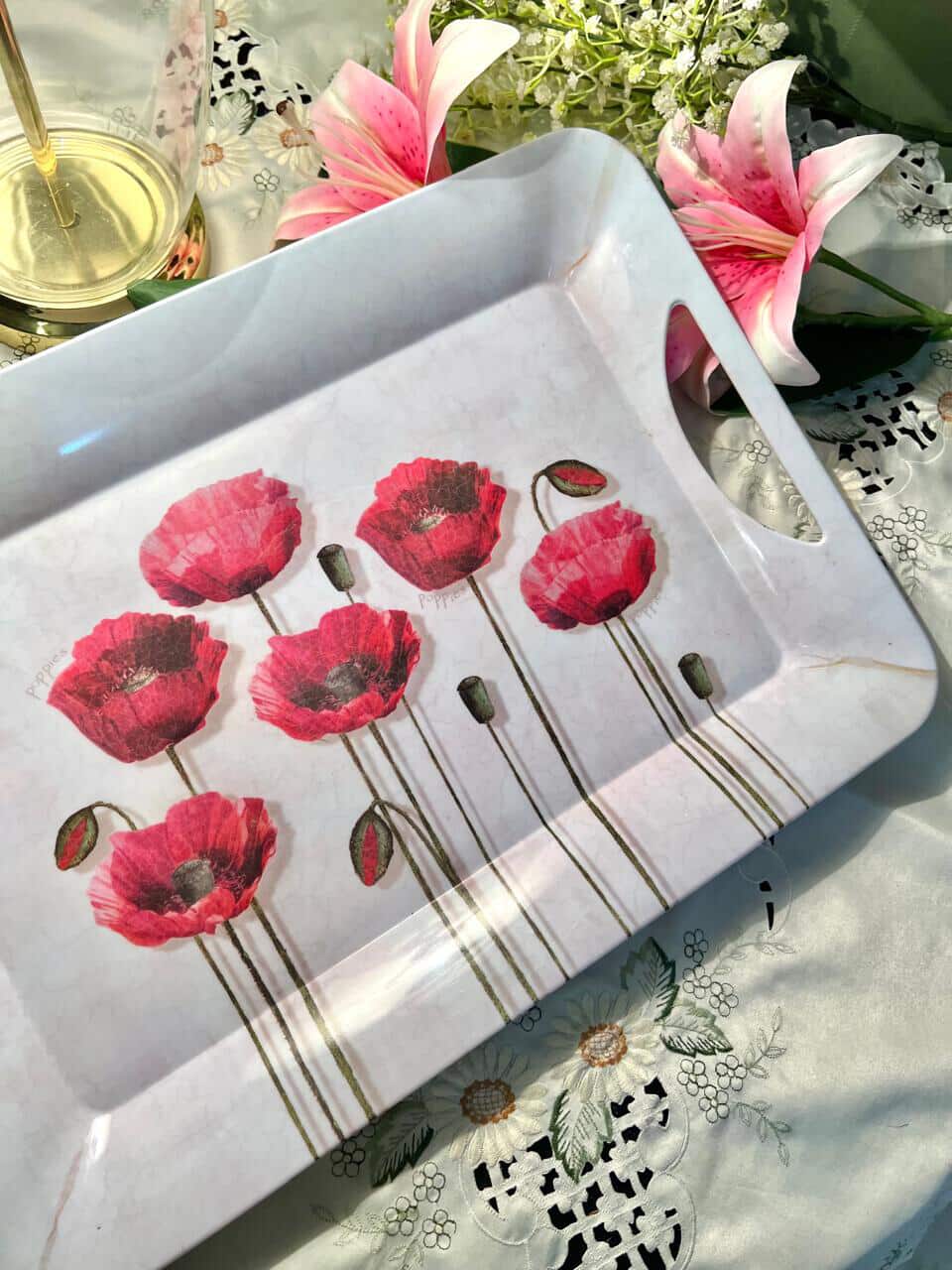 Vintage Poppy Serving Tray with Handles Approx 46 cm